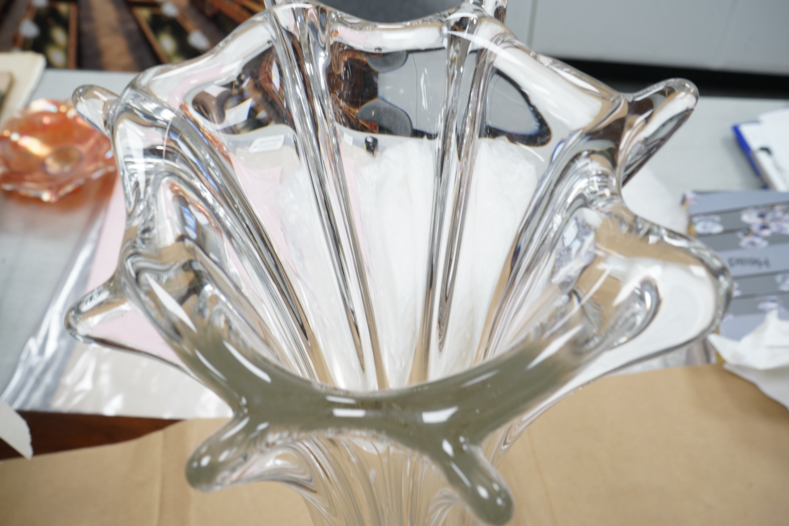 Sevres - Large 1960's clear glass vase, 56.5cm high